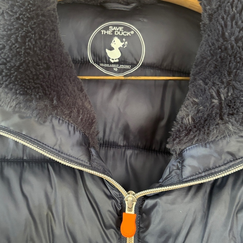 SAVE THE DUCK Long Quilted Jacket Girl Size 10 in navy - Picture 4 of 8